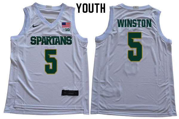 2019-20 Youth #5 Cassius Winston Michigan State Spartans College Basketball Jerseys Sale-White
